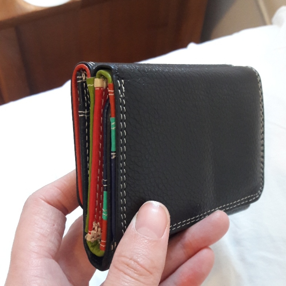 Colored leather Italian wallet w tons organizing